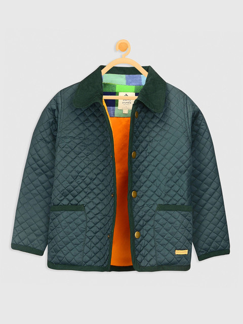 

Cherry Crumble Unisex Kids Green Colourblocked Insulator Quilted Jacket
