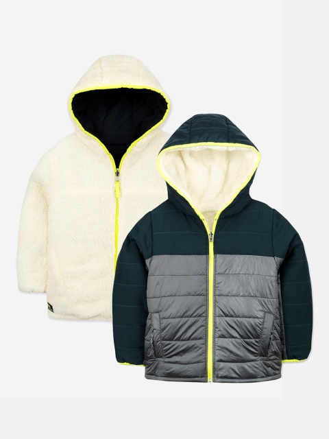 

Cherry Crumble Kids Grey & Green Colourblocked Reversible Padded Jacket