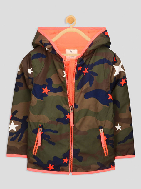 

Cherry Crumble Unisex Kids Olive Green Camouflage Windcheater Hooded Padded Jacket