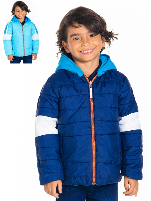 

Cherry Crumble Unisex Kids Blue Colourblocked Reversible Padded Jacket