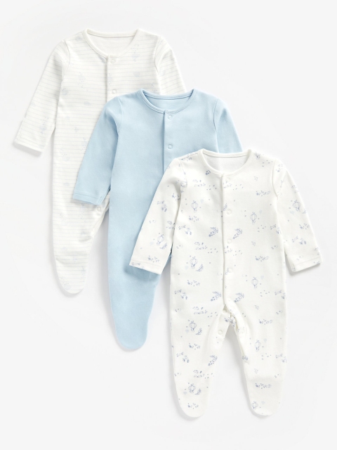 

mothercare Infant Boys Set of 3 Pure Cotton Sleepsuits, Blue
