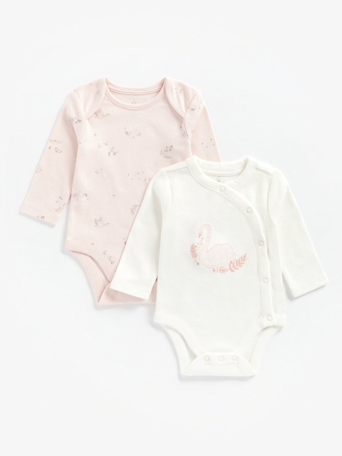 

mothercare Infant Girls Set Of 2 Printed Pure Cotton Bodysuits, Pink