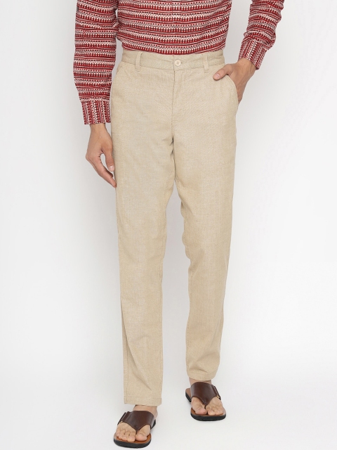 

Fabindia Men Beige Slim Fit Cotton Regular Trousers