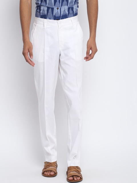 

Fabindia Men White Solid Pleated Trousers