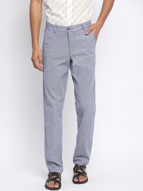 

Fabindia Men Blue Cotton Textured Trousers