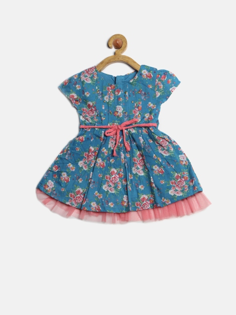 

Palm Tree Girls Blue & Pink Floral Print A-Line Dress