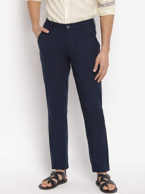 

Fabindia Men Navy Blue Textured Trousers