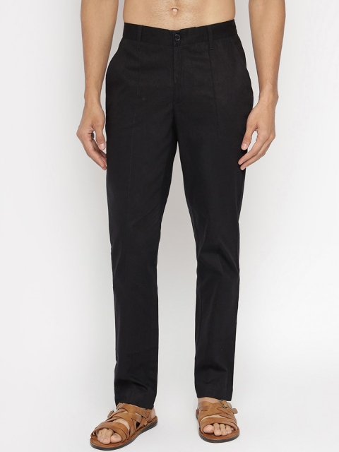 

Fabindia Men Black Pleated Regular Trousers