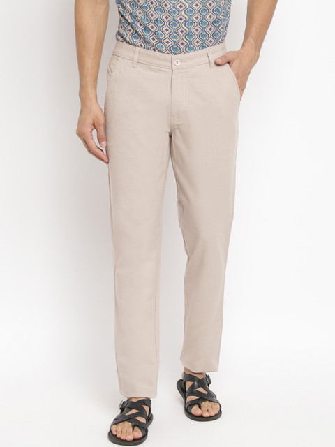 

Fabindia Men Beige Solid Trousers