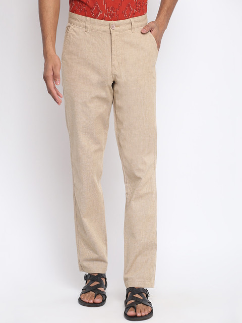

Fabindia Men Beige Slim Fit Cotton Trousers