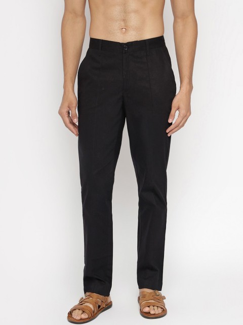 

Fabindia Men Black Solid Regular Trousers