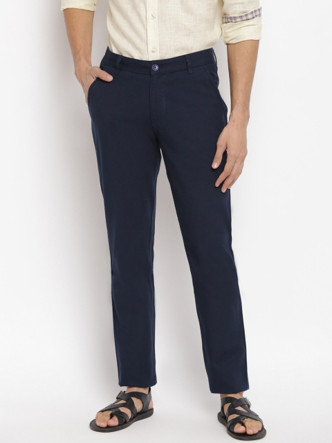 

Fabindia Men Navy Blue Textured Trousers
