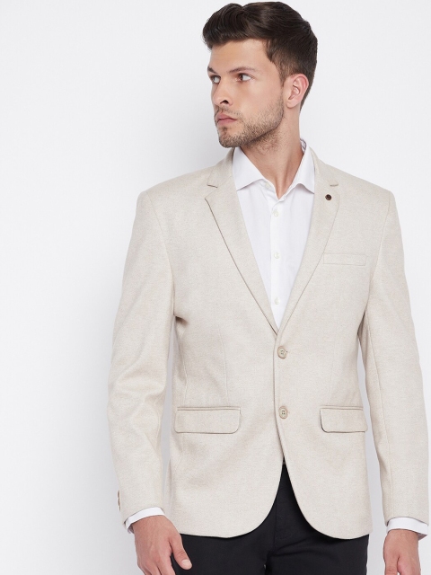 

Crimsoune Club Men Beige Solid Single-Breasted Slim-Fit Blazer