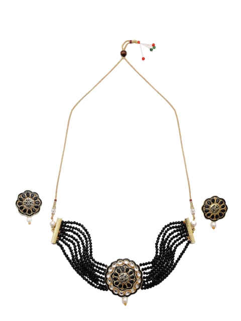 

NEUDIS Gold-Plated Black Kundan-Studded Jewellery Set