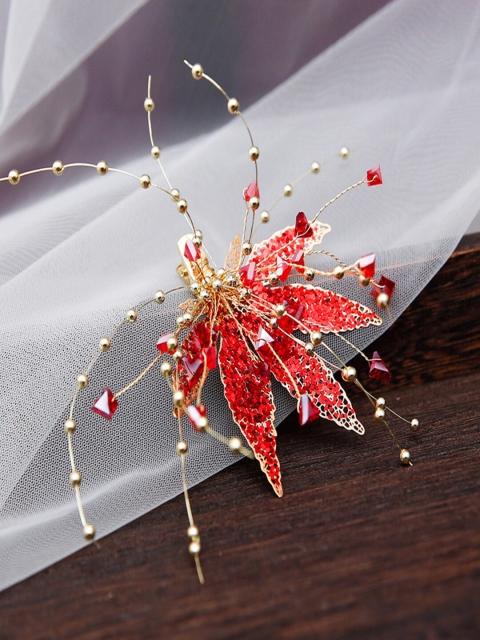 

AQUASTREET Women Red & Silver-Toned Embellished Bridal Rhinestone Crystals Hair Clip