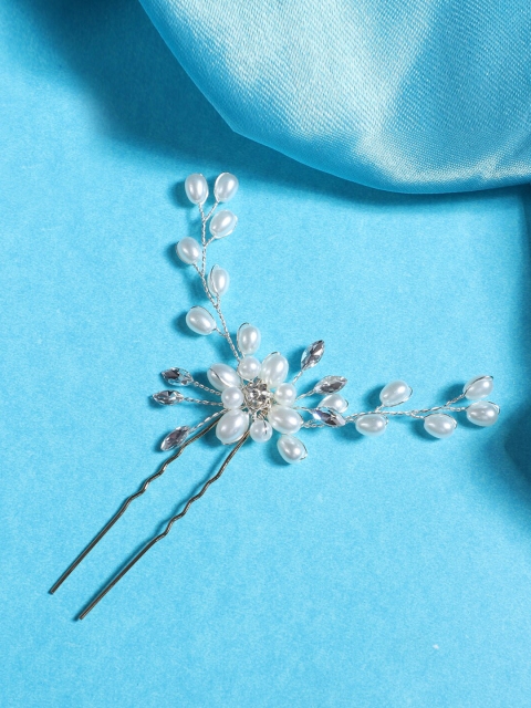 

AQUASTREET Women White Pearls Crystals Embellished Hair Accessory