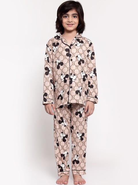 

MAXENCE Boys Beige & White Mickey Mouse Printed Night suit