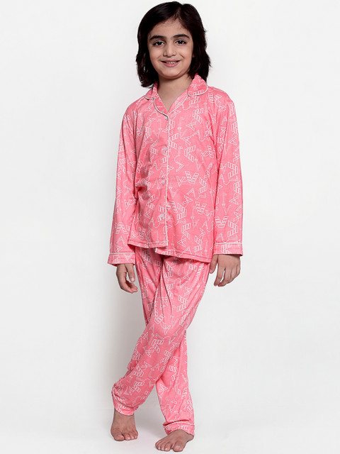 

MAXENCE Boys Pink & White Printed Night suit