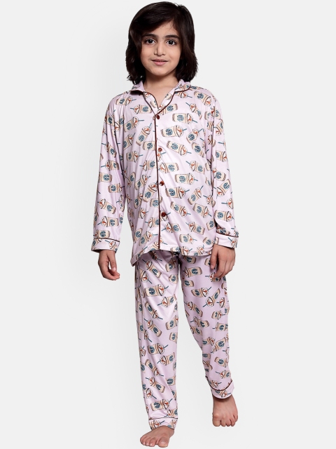 

MAXENCE Boys Pink & Maroon Printed Night suit