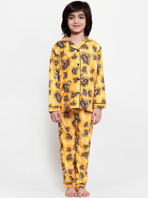 

MAXENCE Boys Yellow & Brown Printed Night suit
