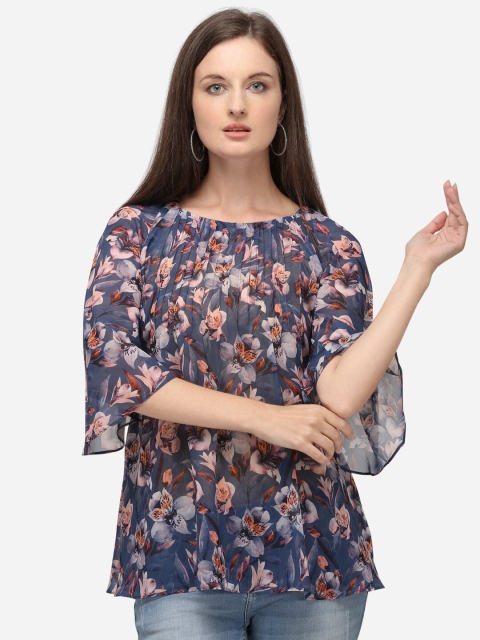 

RAISIN Women Navy Blue Floral Printed Georgette A-Line Tunic