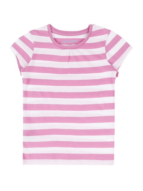 

Pantaloons Junior Girls Pink Striped Henley Neck T-shirt