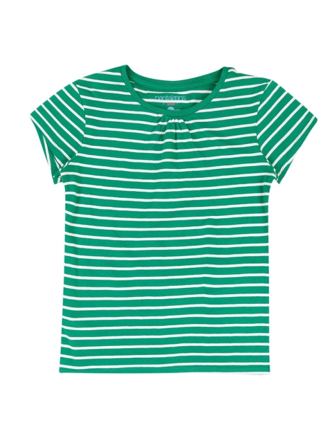 

Pantaloons Junior Girls Green White Striped Cotton Pure Cotton T-shirt