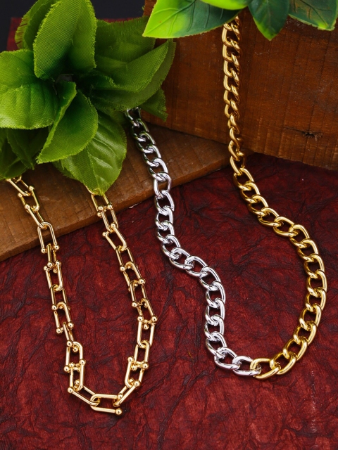 

Yellow Chimes Set Of 2 Gold-Toned & Silver-Toned Link Chain Necklace