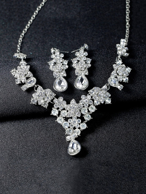 

Yellow Chimes Silver-Plated White American Diamond Studded Handcrafted Jewellery Set