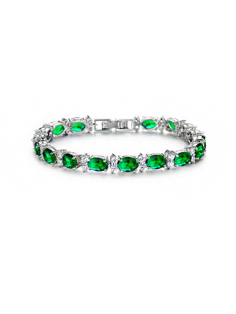 

Yellow Chimes Women Silver-Toned & Green Crystals Rhodium-Plated Link Bracelet