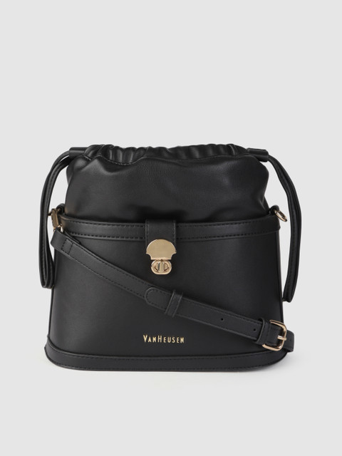 

Van Heusen Black Solid Structured Sling Bag