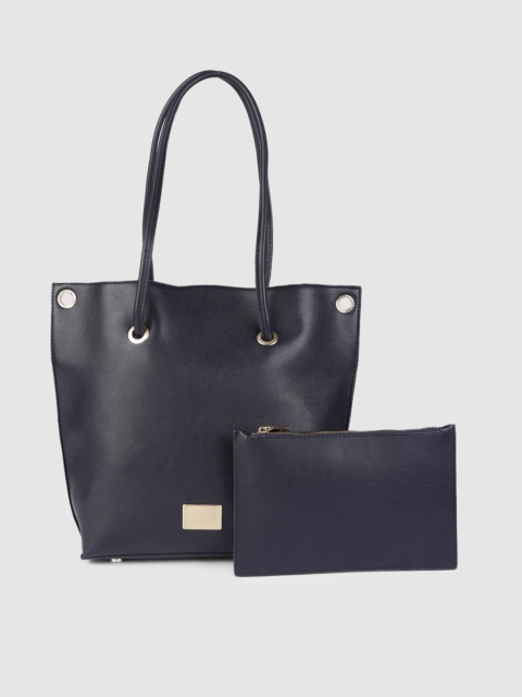 

Van Heusen Navy Blue Solid Structured Shoulder Bag With Pouch