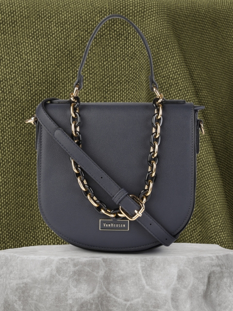 

Van Heusen Navy Blue Solid Half Moon Sling Bag