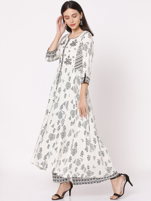 

Ojas Designs Women Off White Ethnic Motifs Printed Empire Kurta with Palazzos