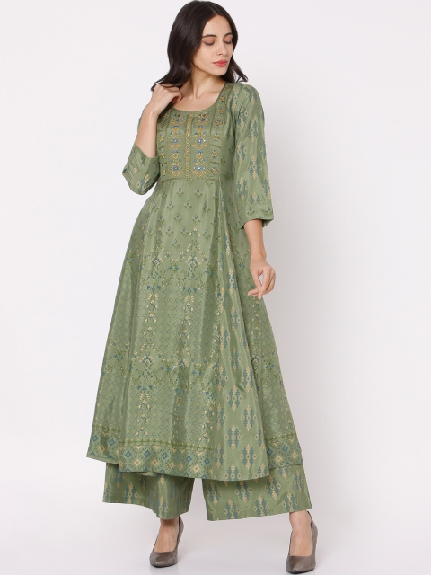 

Ojas Designs Women Green Ethnic Motifs Printed Regular Kurta with Palazzos