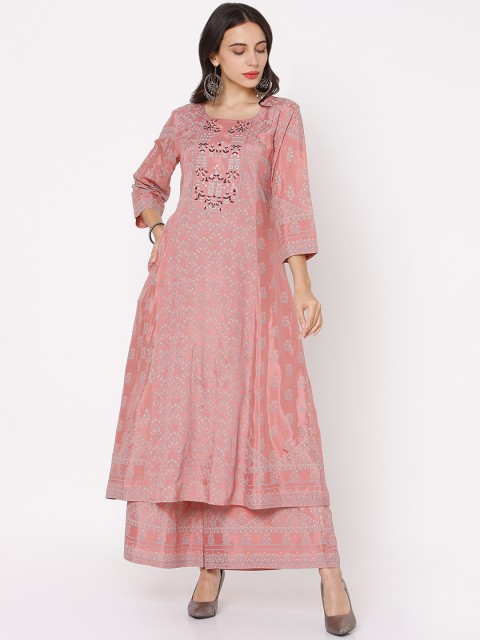 

Ojas Designs Women Peach-Coloured Printed Regular Kurta with Palazzos