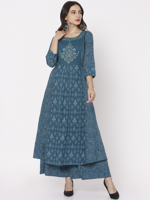 

Ojas Designs Women Green Ethnic Motifs Printed Regular Kurta with Palazzos