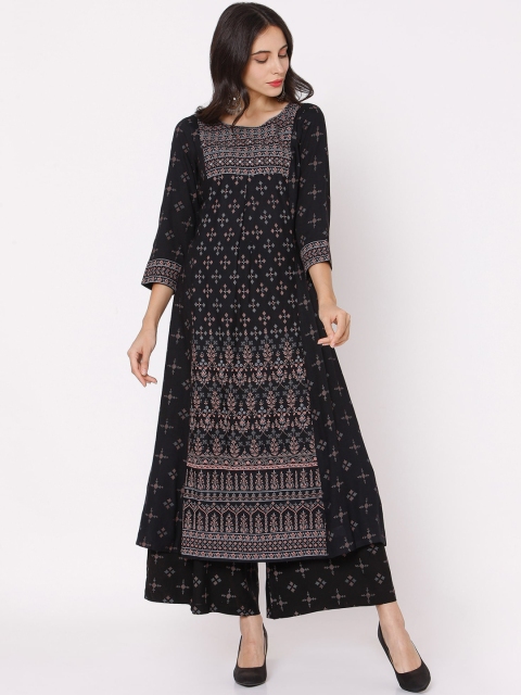 

Ojas Designs Women Black & Brown Geometric Printed Regular Kurta With Palazzos