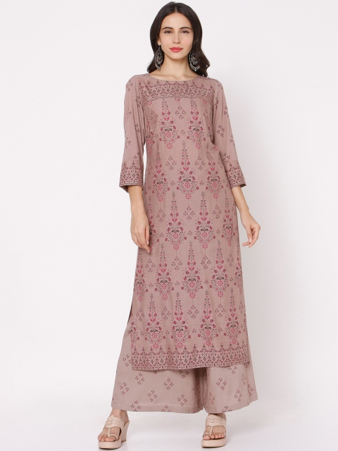 

Ojas Designs Women Beige Floral Printed Regular Kurti with Palazzos