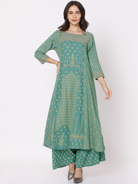 

Ojas Designs Women Sea Green Floral Printed Regular Kurta with Palazzos