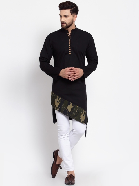 

Zotw Men Black Printed High-Low Kurta