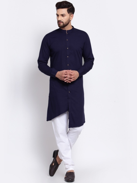 

Zotw Men Navy Blue High-Low Kurta