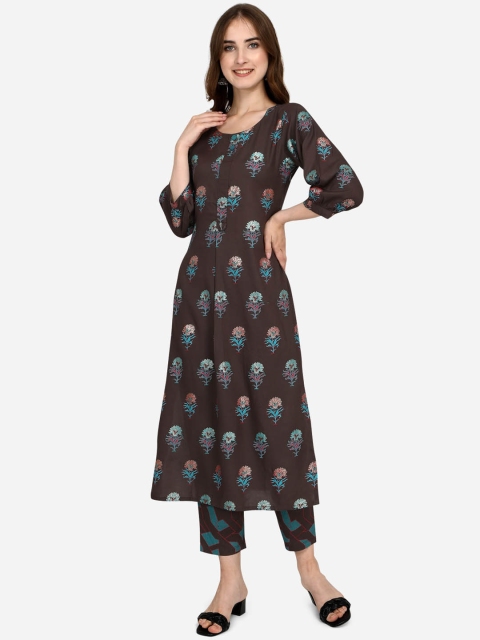 

RAISIN Women Charcoal Floral Printed Regular Liva Kurta with Trousers