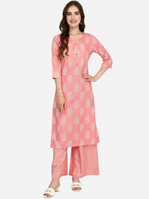 

RAISIN Women Pink Ethnic Motifs Printed Regular Liva Kurta with Palazzos