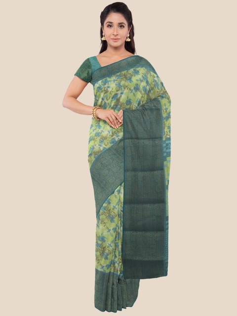 

Kalamandir Green & Yellow Floral Printed Silk Blend Banarasi Saree