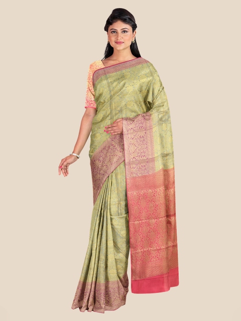 

Kalamandir Blue & Pink Floral Silk Blend Banarasi Saree