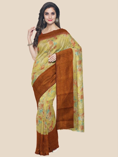

Kalamandir Yellow & Brown Floral Printed Silk Blend Saree