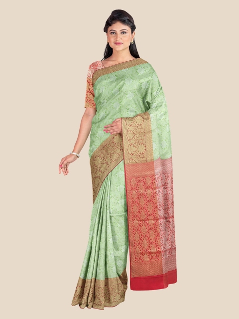 

Kalamandir Green & Red Floral Printed Silk Blend Banarasi Saree