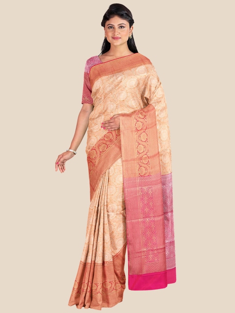 

Kalamandir Orange & Pink Floral Silk Blend Banarasi Saree