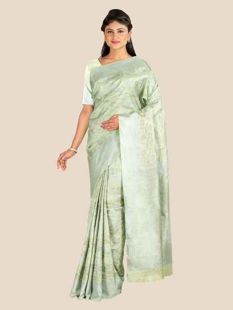 

Kalamandir Yellow & Grey Floral Silk Blend Banarasi Saree
